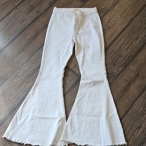 White Flare Wide Leg Jeans with Textured Fabric